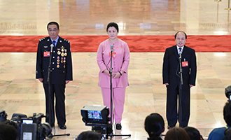 崔光日、荀笑紅、巨曉林代表接受采訪