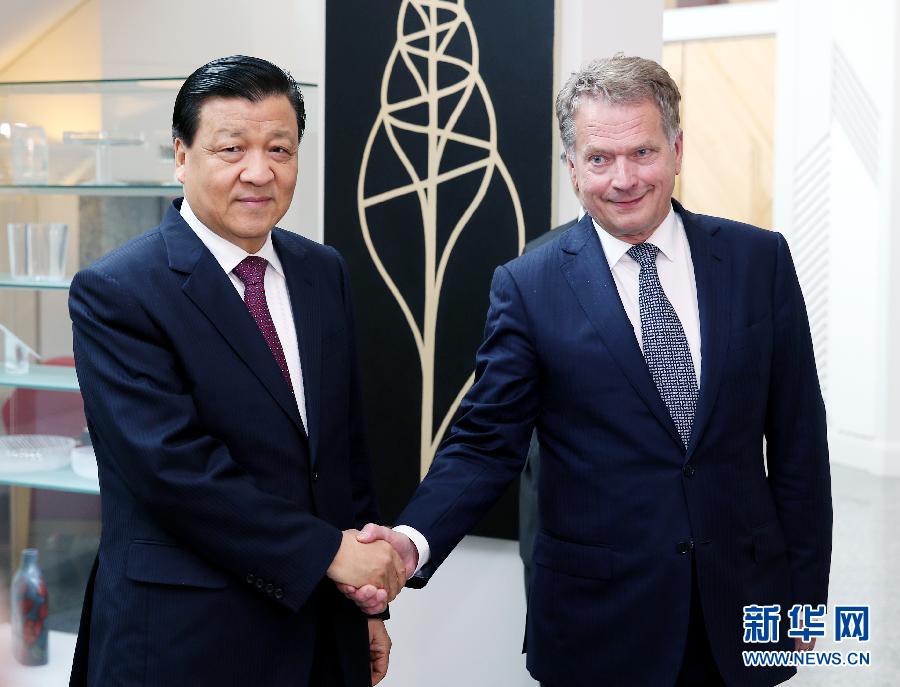 6月12日，中共中央政治局常委、中央書記處書記劉云山在赫爾辛基會見芬蘭總統(tǒng)尼尼斯特。 新華社記者姚大偉攝