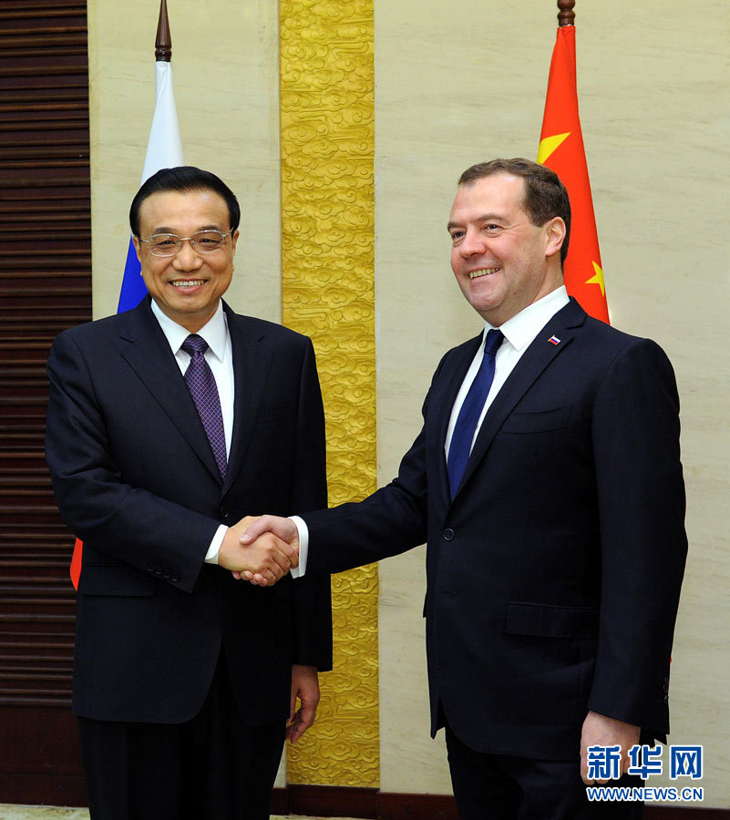 12月15日，中國國務院總理李克強在阿斯塔納會見俄羅斯總理梅德韋杰夫。 新華社記者 饒愛民 攝